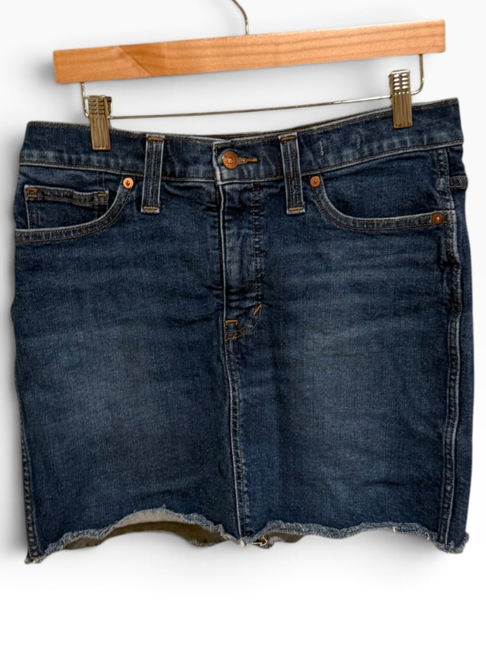 Madewell Dark Wash Raw Hem Denim Mini Skirt Stretch Sz 29